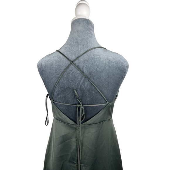 BHLDN Antropologie Women Remy Cowl-Neck Faux-Wrap Satin Gown Green Dress Maxi 4 - Picture 2 of 14